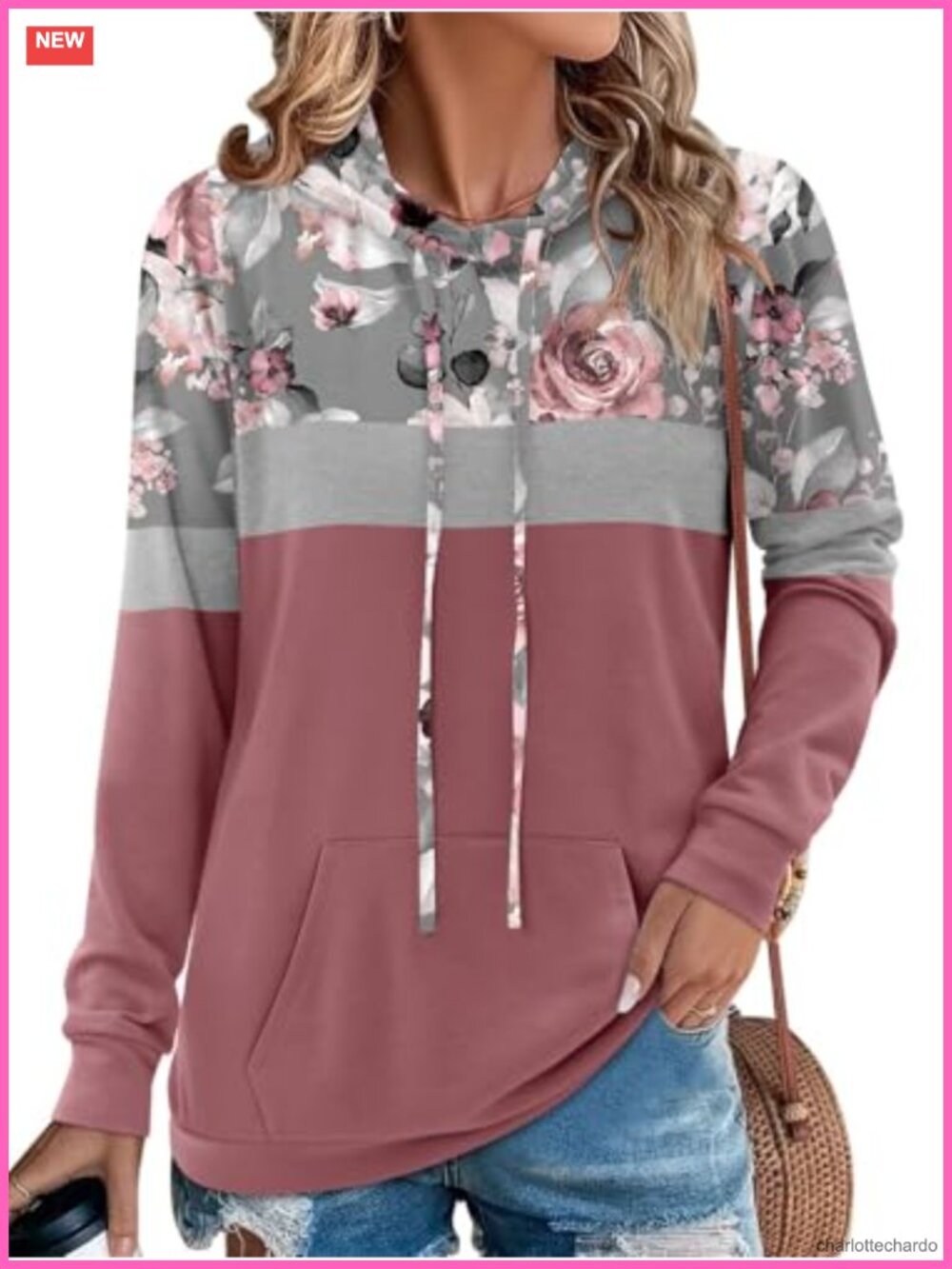 Long Sleeve Hoodie Women Pullover Color Block Leopard Print Adjustable